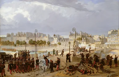 Um ataque a uma barricada na Pont de l&39;Archeveche, 1849